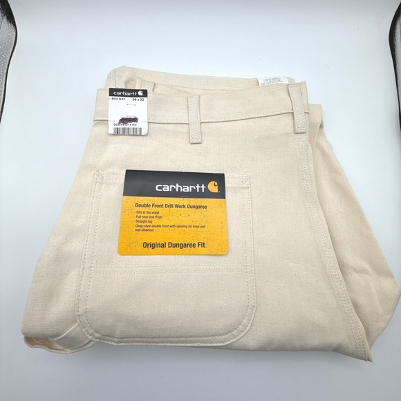 Carhartt B04 NAT Double Front Drill Work Dungaree Natural White 36x32 NWT
